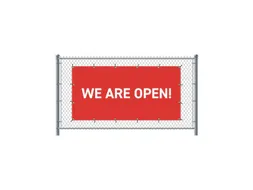 Hekwerkbanner 200x100 cm Rood met Engelse Print We Are Open