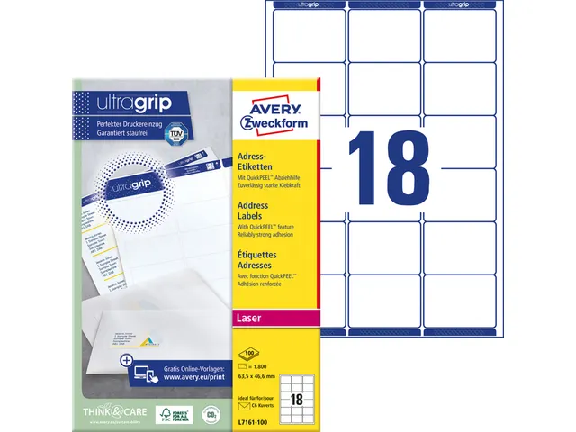 Adresetiket Avery QuickPeel L7161-100 63.5x46.6mm Wit 1800 stuks