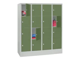 lockerkast,HxBxD 1518x1200x500mm,4x4vakken,RAL7035,front RAL6011 - 2