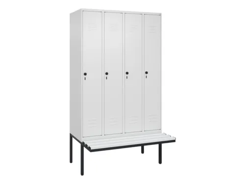 locker met bank,HxBxD 2120x1200x815mm,4vak,vak B 300mm,draaigrendel