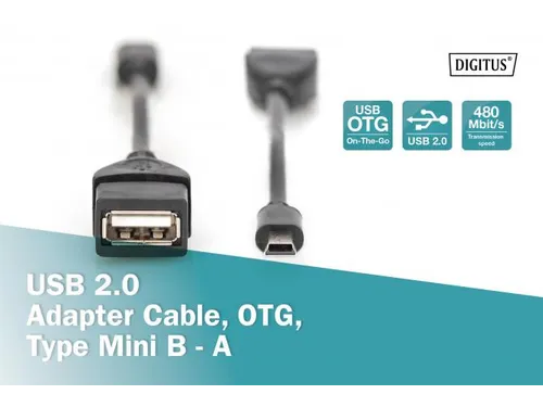 USB 2.0-adapterkabel OTG type mini B - A St/Bu 0,2m USB 2.0-compatibel