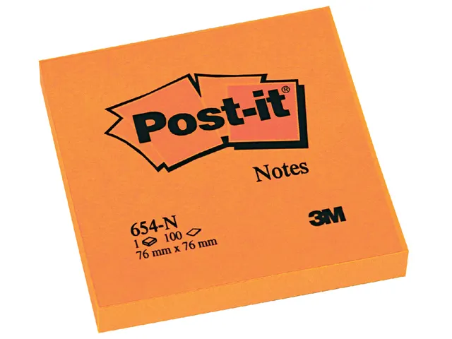 Memoblok Post-it 654 76x76mm oranje 100 vel