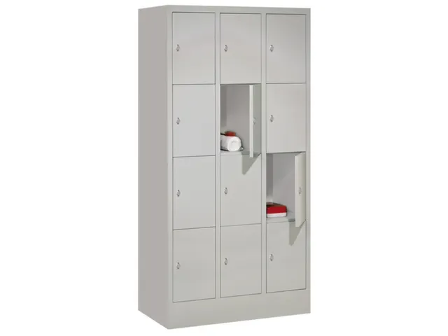 lockerkast,HxBxD 1850x900x500mm,3x4vakken,RAL7035,front RAL3000