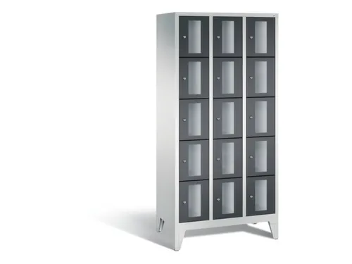 Lockerkast 1850x900x500mm 3x5 vakken Cilinderslot Poten, RAL7021