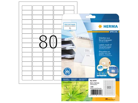 HERMA 10701 Etiketten gerecycled papier A4 35,6x16,9mm Wit 1600 stuks