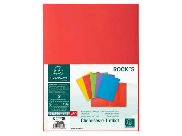 50 dossiermappen met 1 klep ROCK''S 220 24x32cm Rood