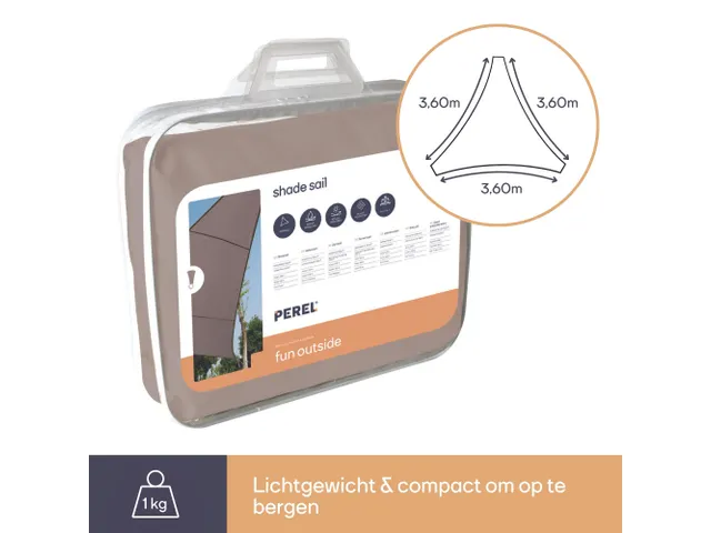 Zonnezeil Driehoek 3.6x3.6x3.6m Taupe