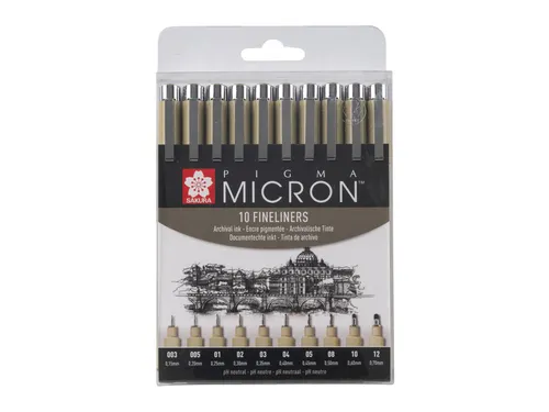 Fineliner Sakura Pigma Micron set à 10 schrijfbreedtes zwart