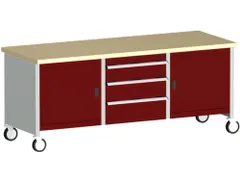 établi roulant HxlxP 840x2000x750mm plateau hêtre rouge force 1200kg