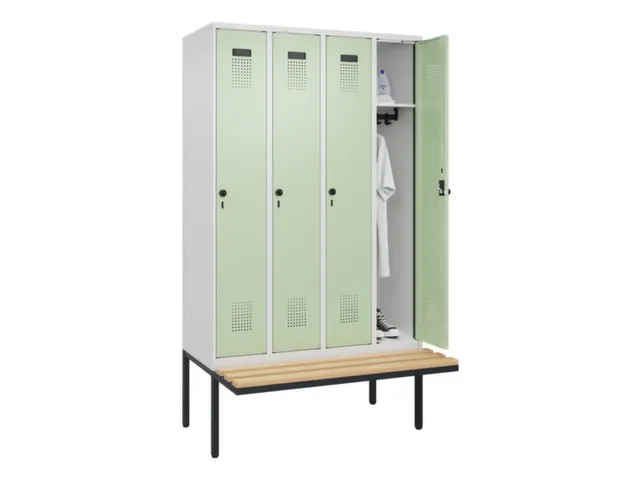 locker met bank,HxBxD 2120x1200x815mm,4vak,vak B 300mm,draaigrendel