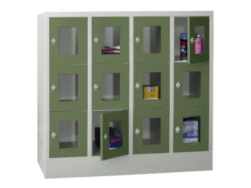 lockerkast,HxBxD 1187x1200x500mm,4x3vakken,RAL7035,front RAL6011