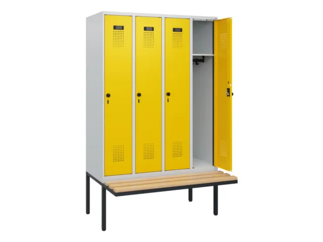 locker met bank,HxBxD 1950x1200x815mm,4vak,vak B 300mm,draaigrendel