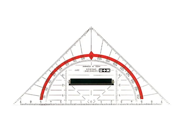 Geodriehoek M+R 14cm plexig transp. met afneembare greep