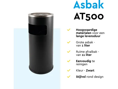 Asbak met Afvalbak AT500 Zwart 11 Liter