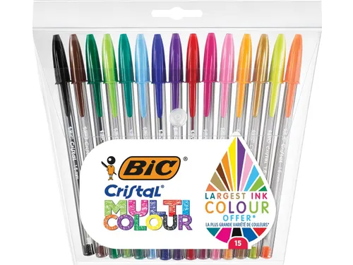 Balpen Bic Cristal large multicolour assorti etui à 15 stuks