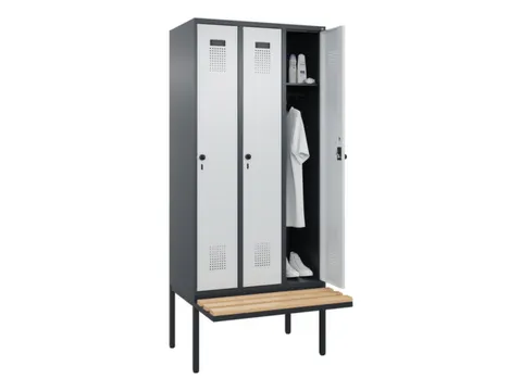 locker met bank,HxBxD 2120x900x815mm,3vak,vak B 300mm,draaigrendel