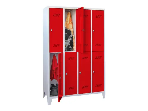 dubbeldekse locker,HxBxD 1850x1200x500mm,4x2vak.,RAL7035,front RAL3000
