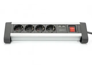 4-voudige kantoorstekkerdoos met 2x USB-poorten USB 5V/2A zwart/zilver - 6