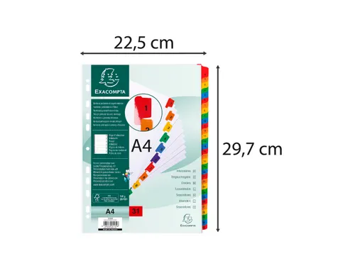 Tabblad Karton 160 Gram A4 Geplastificeerd 1-31 wit