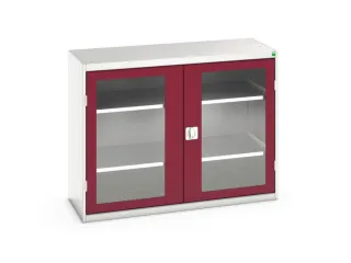 vitrinekast 1000x1300x550mm 2xStalen bodem romp RAL7035 front RAL3004 - 1