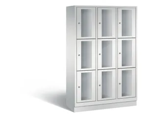 Lockerkast 1800x1200x500mm 3x3 vakken Cilinderslot, Sokkel, RAL7035 - 2