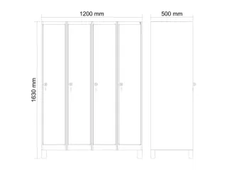 schoollocker,HxBxD 1630x1200x500mm,4vak,vak B 300mm,cil.-slot,voeten - 3