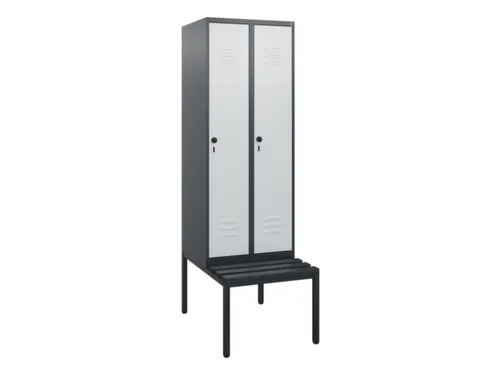 locker met bank,HxBxD 1950x600x815mm,2vak,vak B 300mm,draaigrendel