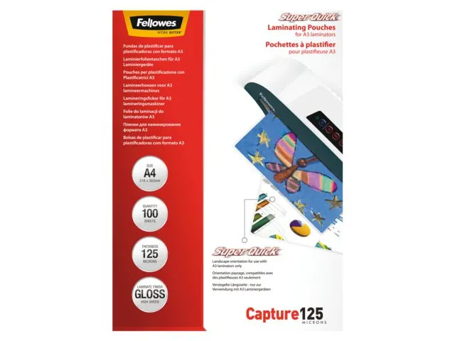 Lamineerhoes Fellowes Superquick A4 125 Micron glanzend