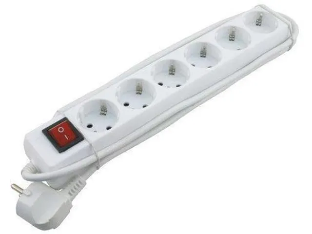 6voudige Stekkerdoos Schakelaar Overbelastingsbeveiliging Wit Penaarde