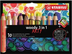 Kleurpotloden STABILO 880 woody 3 in 1 Arty incl slijper ass 10st