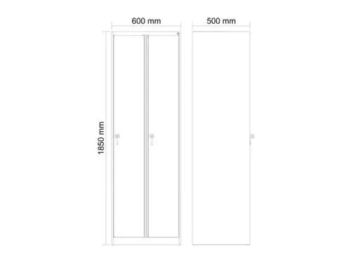 locker,HxBxD 1850x600x500mm,2vak,vak B 300mm,draaigrendel