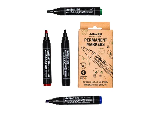 Permanent marker Artline 190 Eco schuin Dry Safe 2-5mm assorti 4 stuks