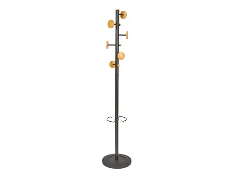 Music designkapstok zwart metaal met 9 houten haken met paraplurek 175