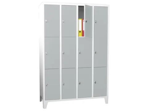 lockerkast,HxBxD 1850x1200x500mm,4x3vakken,RAL7035,front RAL5012