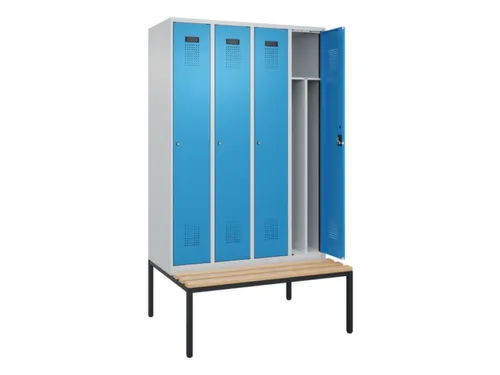 locker met bank,voor scheiding van kleding,HxBxD 2120x1200x815mm,4vak