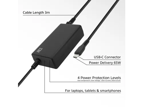 USB-C laptoplader met Power Delivery profielen 65W 3m
