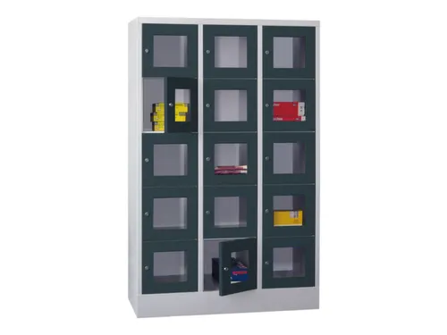 lockerkast,HxBxD 1850x1200x500mm,3x5vakken,RAL7035,front RAL7016