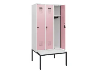 locker met bank,HxBxD 1950x900x815mm,3vak,vak B 300mm,draaigrendel - 1