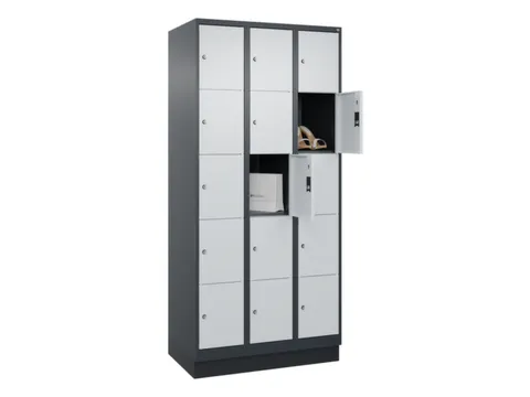 lockerkast,HxBxD 1950x900x500mm,3x5vakken,vak B 300mm,cil.-slot,sokkel