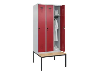 locker met bank,HxBxD 2120x900x815mm,3vak,vak B 300mm,draaigrendel - 1