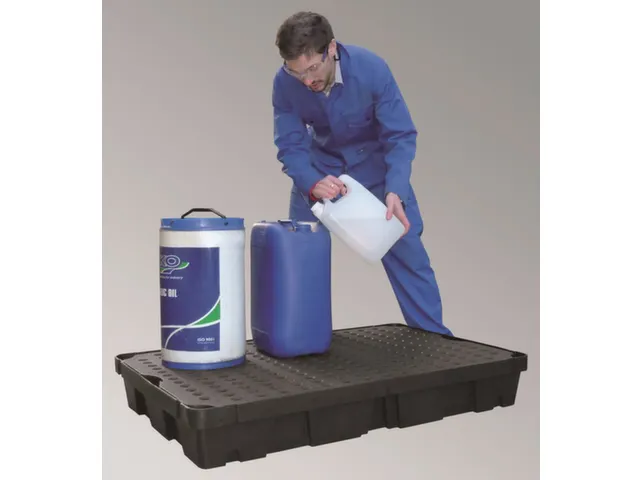 bac de rétention PE,p. bidons,vol. rétention 100l,HxlxP 175x1200x800