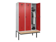 locker met bank,HxBxD 2120x1200x815mm,3vak,vak B 400mm,draaigrendel