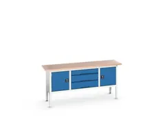 werkbank,HxBxD 830-930x2000x600mm,multiplexblad,uitrusting: 3laden