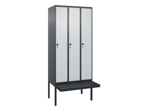 locker met bank,HxBxD 2120x900x815mm,3vak,vak B 300mm,draaigrendel
