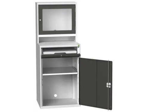 pc-kast monitorvak 1650x650x550mm toetsenbordblad RAL7035+RAL7016