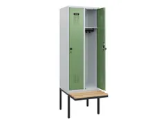 locker met bank,HxBxD 1950x600x815mm,2vak,vak B 300mm,draaigrendel