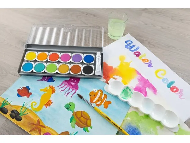 Verfdoos Eberhard Faber Winner 12 kleuren waterverf incl. mengpalet