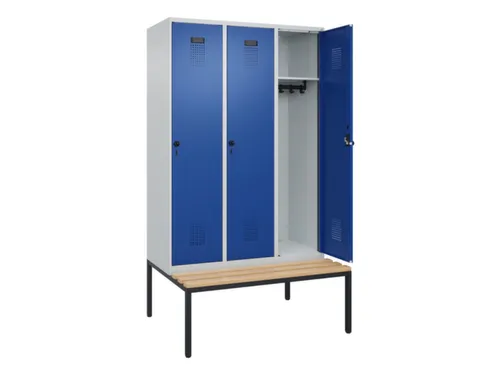 locker met bank,HxBxD 2120x1200x815mm,3vak,vak B 400mm,draaigrendel