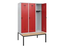 locker met bank,HxBxD 1950x1200x815mm,3vak,vak B 400mm,draaigrendel