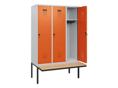 locker met bank,HxBxD 1950x1200x815mm,3vak,vak B 400mm,draaigrendel